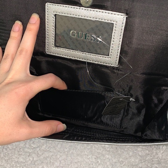 Guess Silver / Grey Leather Chevron Clutch - Picture 9 of 17